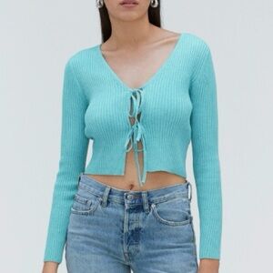 Everlane Cream Ribbed Tie-Front Sweater